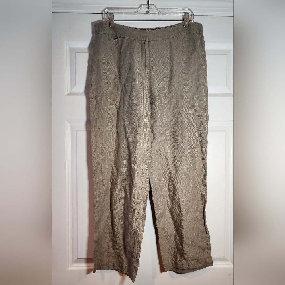Eileen Fisher Petite Khaki Linen Pants Size PL